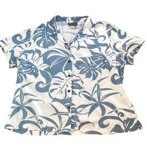 Puanani by RJC Made in Hawaii Women’s Aloha Shirt XL Light Blue/White Leaf Print